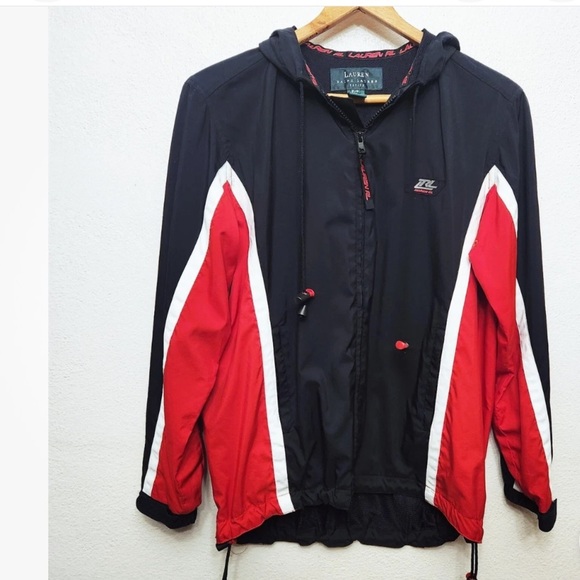 Lauren Ralph Lauren Jackets & Blazers - Vintage Lauren Ralph Lauren Full Zip Hooded Black Red White Windbreaker Jacket